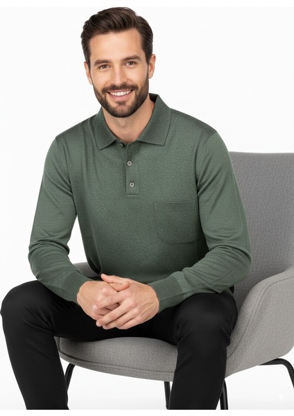 Erkek Uzun Kollu Polo Yaka Düz Renk Klasik Model Cepli Rahat Kesim Tam Kalıp Yünlü Dokuma Kazak indirimleri