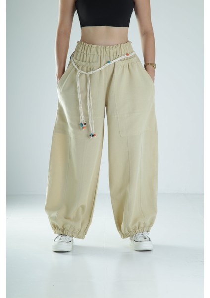 Tasarım Keten Açık Yeşil Baggy Pantolon