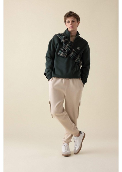Regular Fit Jogger Eşofman Altı Kargo Cepli Basic Düz Beli Bağcıklı Lastikli Paça Y5533AZ24AU