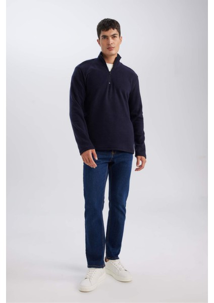 Haki Tüylenme Yapmayan Soğuk Geçirmez Regular Fit Dik Yaka Fermuarlı Polar Sweatshirt Y3996AZNS