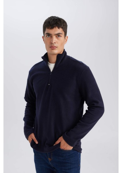 Haki Tüylenme Yapmayan Soğuk Geçirmez Regular Fit Dik Yaka Fermuarlı Polar Sweatshirt Y3996AZNS