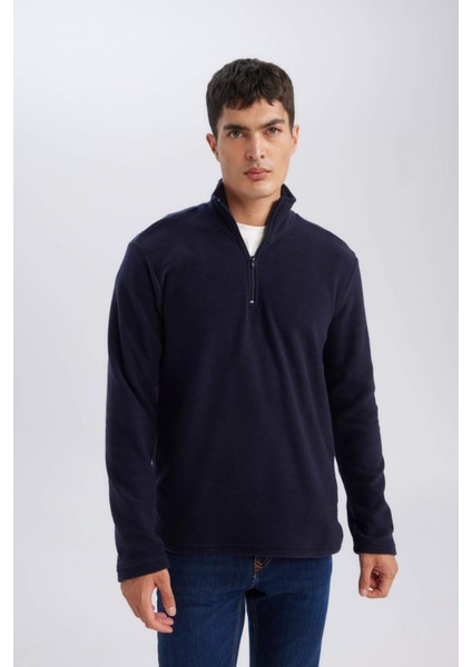 Haki Tüylenme Yapmayan Soğuk Geçirmez Regular Fit Dik Yaka Fermuarlı Polar Sweatshirt Y3996AZNS