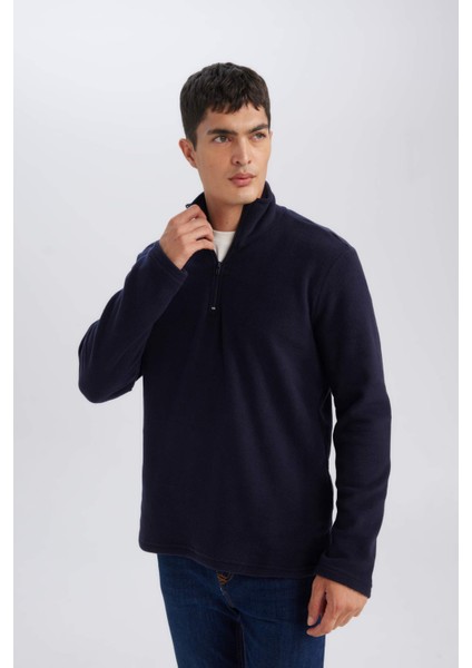 Haki Tüylenme Yapmayan Soğuk Geçirmez Regular Fit Dik Yaka Fermuarlı Polar Sweatshirt Y3996AZNS