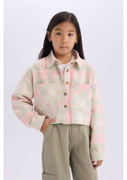 Kız Çocuk Ekoseli Düğmeli Cepli Crop Uzun Kollu Gömlek D2659A824AU