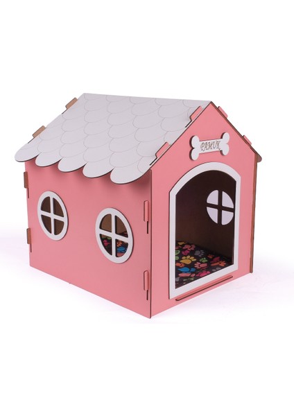 Ahşap Özel Isim Baskılı Dekoratif Köpek Evi-Kulübesi, Küçük Irk Köpekler Için Kulübe, Köpek Kulübesi Pembe modelleri