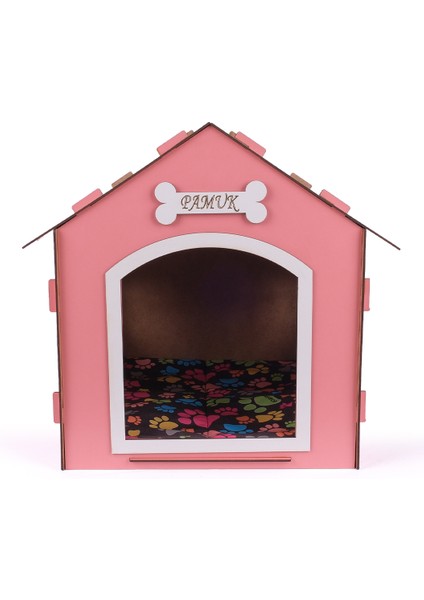 Ahşap Özel Isim Baskılı Dekoratif Köpek Evi-Kulübesi, Küçük Irk Köpekler Için Kulübe, Köpek Kulübesi Pembe fırsatları