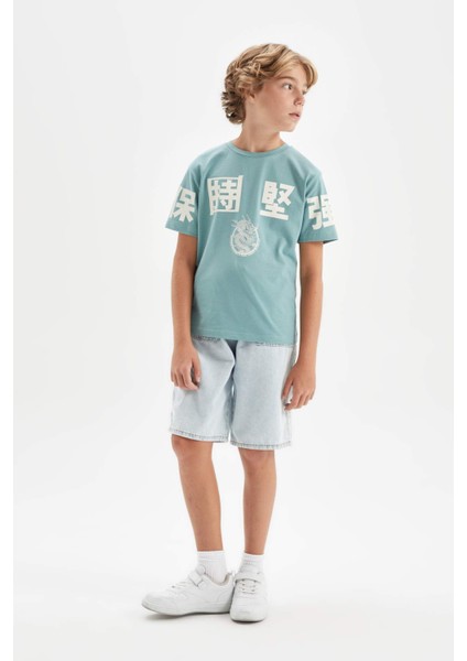 Erkek Çocuk Bisiklet Yaka Baskılı Kısa Kollu Tişört A0450A824HS