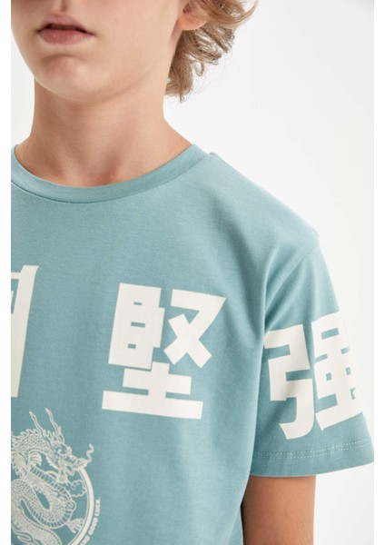 Erkek Çocuk Bisiklet Yaka Baskılı Kısa Kollu Tişört A0450A824HS