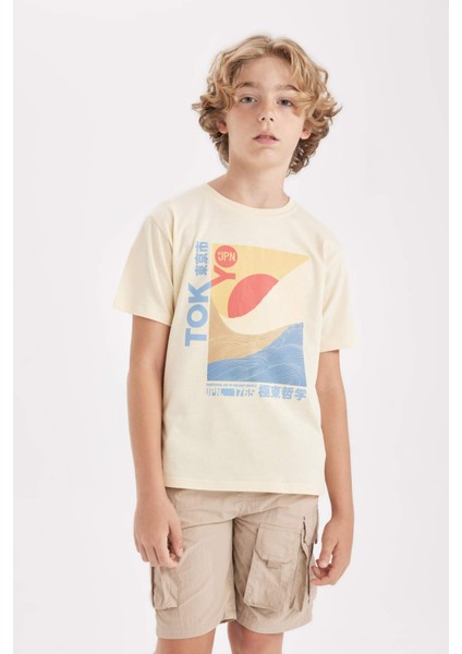 Erkek Çocuk Bisiklet Yaka Baskılı Kısa Kollu Tişört D2420A824HS