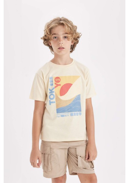 Erkek Çocuk Bisiklet Yaka Baskılı Kısa Kollu Tişört D2420A824HS