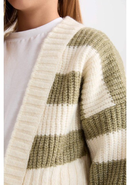 Kız Çocuk V Yaka Çizgili Düğmeli Triko Hırka C9662A824WN