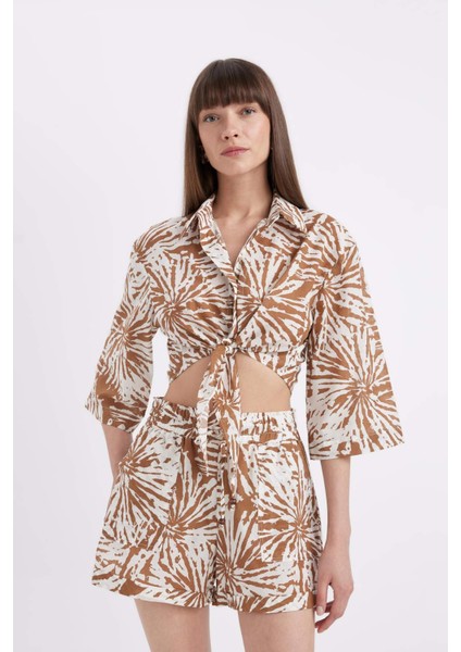 Crop Desenli Vual Yarım Kollu Bluz D2973AX24SM