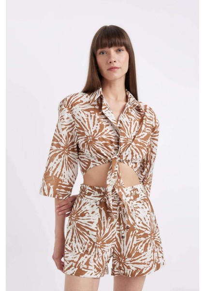 Crop Desenli Vual Yarım Kollu Bluz D2973AX24SM