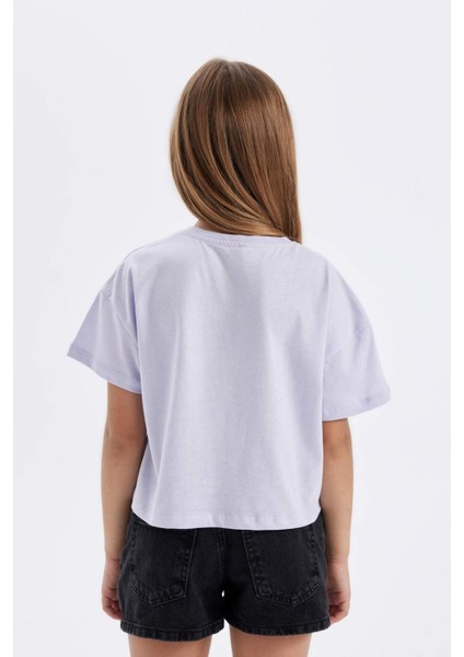 Kız Çocuk Crop Bisiklet Yaka Baskılı 2'li Kısa Kollu Tişört C5254A824SM