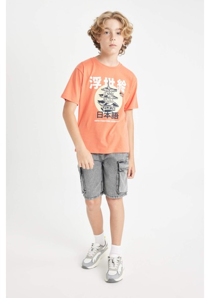 Erkek Çocuk Bisiklet Yaka Baskılı Kısa Kollu Tişört D2425A824HS