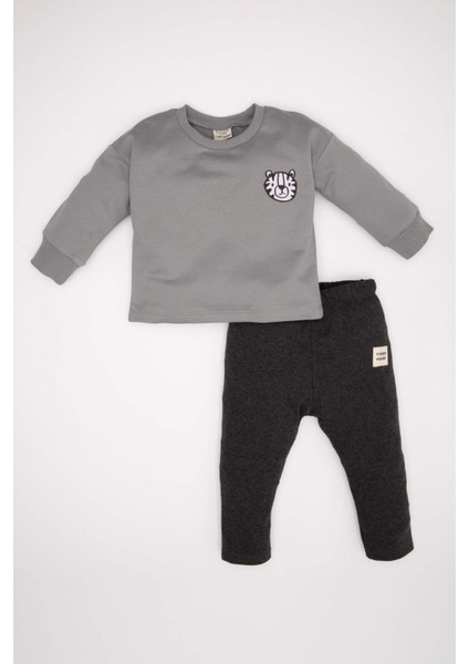 Erkek Bebek 2'li Takım Baskılı Sweatshirt Beli Lastikli Jogger Eşofman Altı D2937A524WN