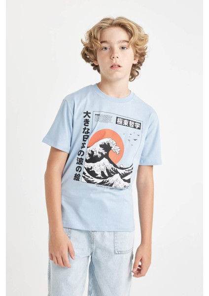 Erkek Çocuk Bisiklet Yaka Baskılı Kısa Kollu Tişört D2421A824HS