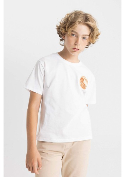 Erkek Çocuk Bisiklet Yaka Baskılı Kısa Kollu Tişört D2418A824HS