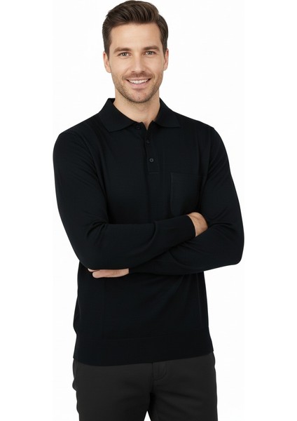 Erkek Kışlık Düz Renk Rahat Kesim Cepli Gömlek Yaka Ince Yün Kazak indirimleri