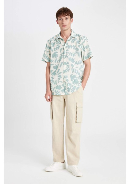 Wide Leg Bol Rahat Kesim Kargo Cepli Keten Görünümlü Yazlık Pantolon B9407AX24SM