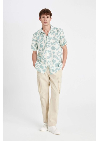 Wide Leg Bol Rahat Kesim Kargo Cepli Keten Görünümlü Yazlık Pantolon B9407AX24SM