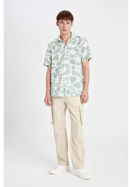 Wide Leg Bol Rahat Kesim Kargo Cepli Keten Görünümlü Yazlık Pantolon B9407AX24SM