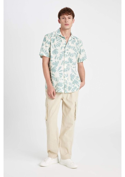 Wide Leg Bol Rahat Kesim Kargo Cepli Keten Görünümlü Yazlık Pantolon B9407AX24SM