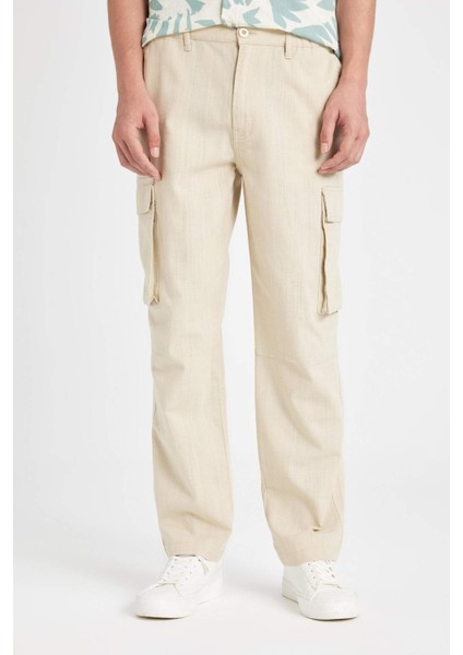 Wide Leg Bol Rahat Kesim Kargo Cepli Keten Görünümlü Yazlık Pantolon B9407AX24SM