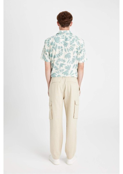 Wide Leg Bol Rahat Kesim Kargo Cepli Keten Görünümlü Yazlık Pantolon B9407AX24SM