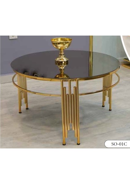 Mim Bronz - Gold Yuvarlak Sütun Orta Sehpa