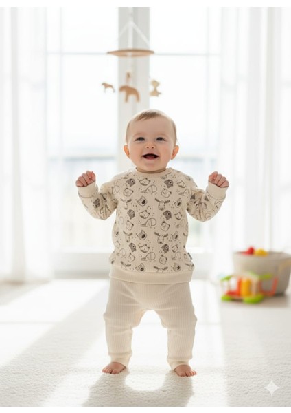 Unisex Alt Üst Kedili Bebek Takımı