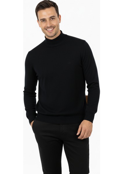 Erkek Kışlık Yarım Balıkçı Yaka Armalı Düz Renk Uzun Kollu Rahat Kesim Likralı Pamuklu Dokuma Kazak fiyatları