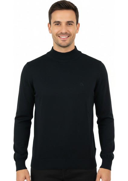 Erkek Kışlık Yarım Balıkçı Yaka Armalı Düz Renk Uzun Kollu Rahat Kesim Likralı Pamuklu Dokuma Kazak modelleri