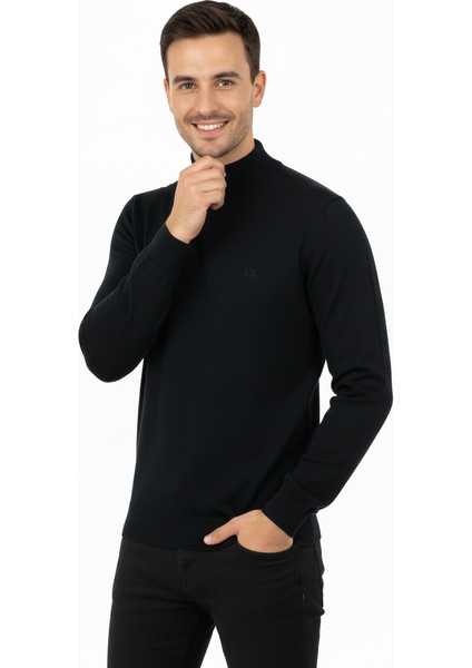 Erkek Kışlık Yarım Balıkçı Yaka Armalı Düz Renk Uzun Kollu Rahat Kesim Likralı Pamuklu Dokuma Kazak fırsatları