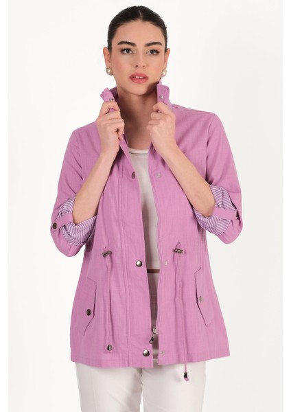 Oriente Dik Yaka Fermuarlı Çıtçıtlı Safari Mont Lila
