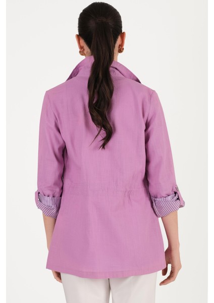 Oriente Dik Yaka Fermuarlı Çıtçıtlı Safari Mont Lila modelleri