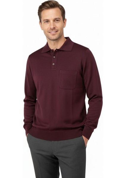 Erkek Kışlık Düz Renk Rahat Kesim Cepli Gömlek Yaka Ince Yün Kazak