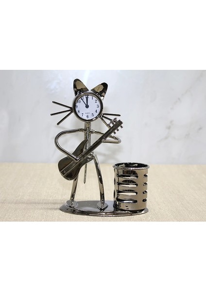 Bfs Metal Gitar Çalan Kedi Müzisyen Saat ve Kalemlik ALK4345