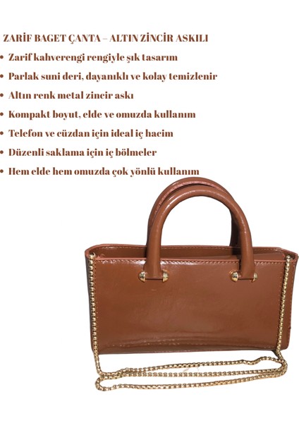 Kahverengi Kadın Mini Çanta – Zincir Askılı, Parlak Deri, Şık ve Trend fiyatları