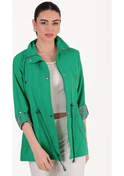 Oriente Dik Yaka Fermuarlı Çıtçıtlı Safari Mont Yeşil