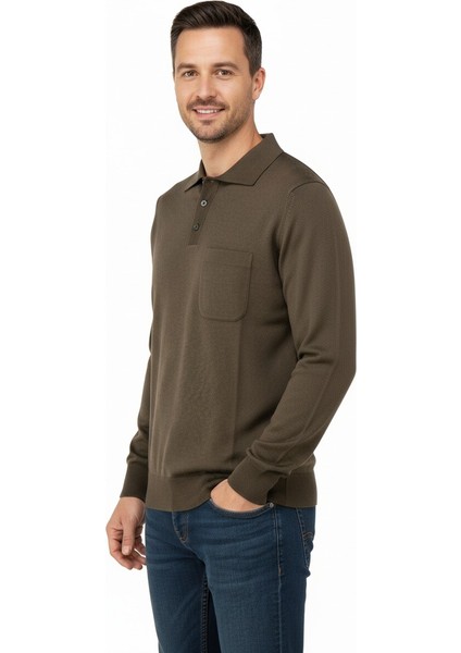 Erkek Kışlık Düz Renk Rahat Kesim Cepli Gömlek Yaka İnce Yün Kazak indirimleri