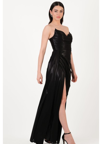 Odobella Kalp Yaka Straplez Anvelop Uzun Abiye Elbise Siyah fiyatları