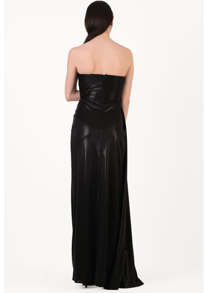 Odobella Kalp Yaka Straplez Anvelop Uzun Abiye Elbise Siyah fırsatları