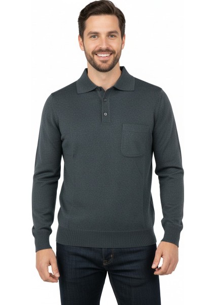 Erkek Kışlık Düz Renk Rahat Kesim Cepli Gömlek Yaka Ince Yün Kazak modelleri