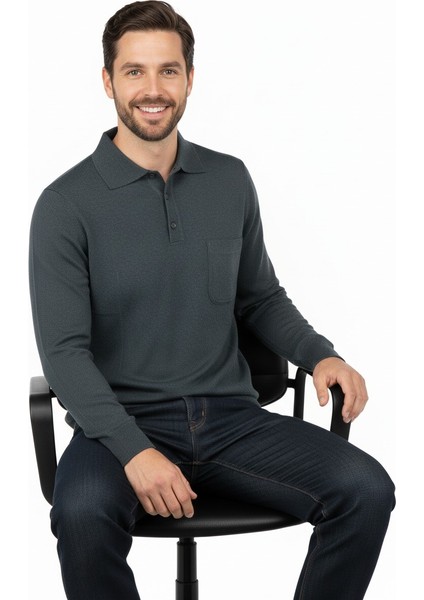 Erkek Kışlık Düz Renk Rahat Kesim Cepli Gömlek Yaka Ince Yün Kazak fırsatları