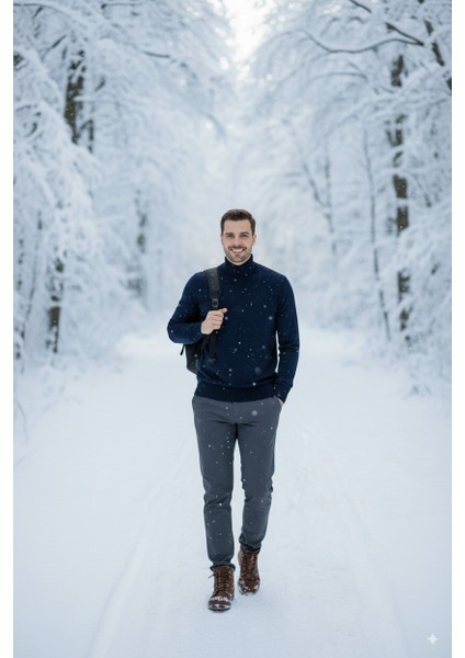 Erkek Uzun Kollu Tam Boğazlı Yaka Klasik Model Rahat Kesim Tam Kalıp Yünlü Dokuma Kazak fiyatları