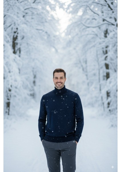 Erkek Uzun Kollu Tam Boğazlı Yaka Klasik Model Rahat Kesim Tam Kalıp Yünlü Dokuma Kazak fırsatları