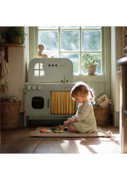 Montessori Doğal Ahşap Oyuncak Mutfak Seti Eğitici ve Güvenli Rol Yapma Oyuncağı Ihlamur Yeşil Kreş Oyuncakları