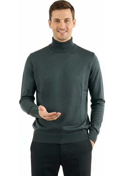 Erkek Uzun Kollu Tam Boğazlı Yaka Klasik Model Rahat Kesim Tam Kalıp Yünlü Dokuma Kazak modelleri