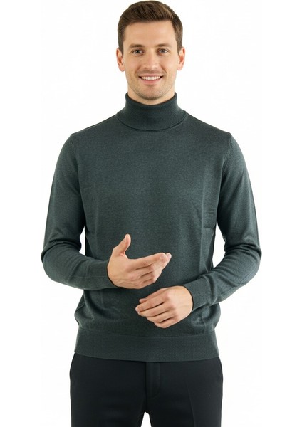 Erkek Uzun Kollu Tam Boğazlı Yaka Klasik Model Rahat Kesim Tam Kalıp Yünlü Dokuma Kazak fırsatları